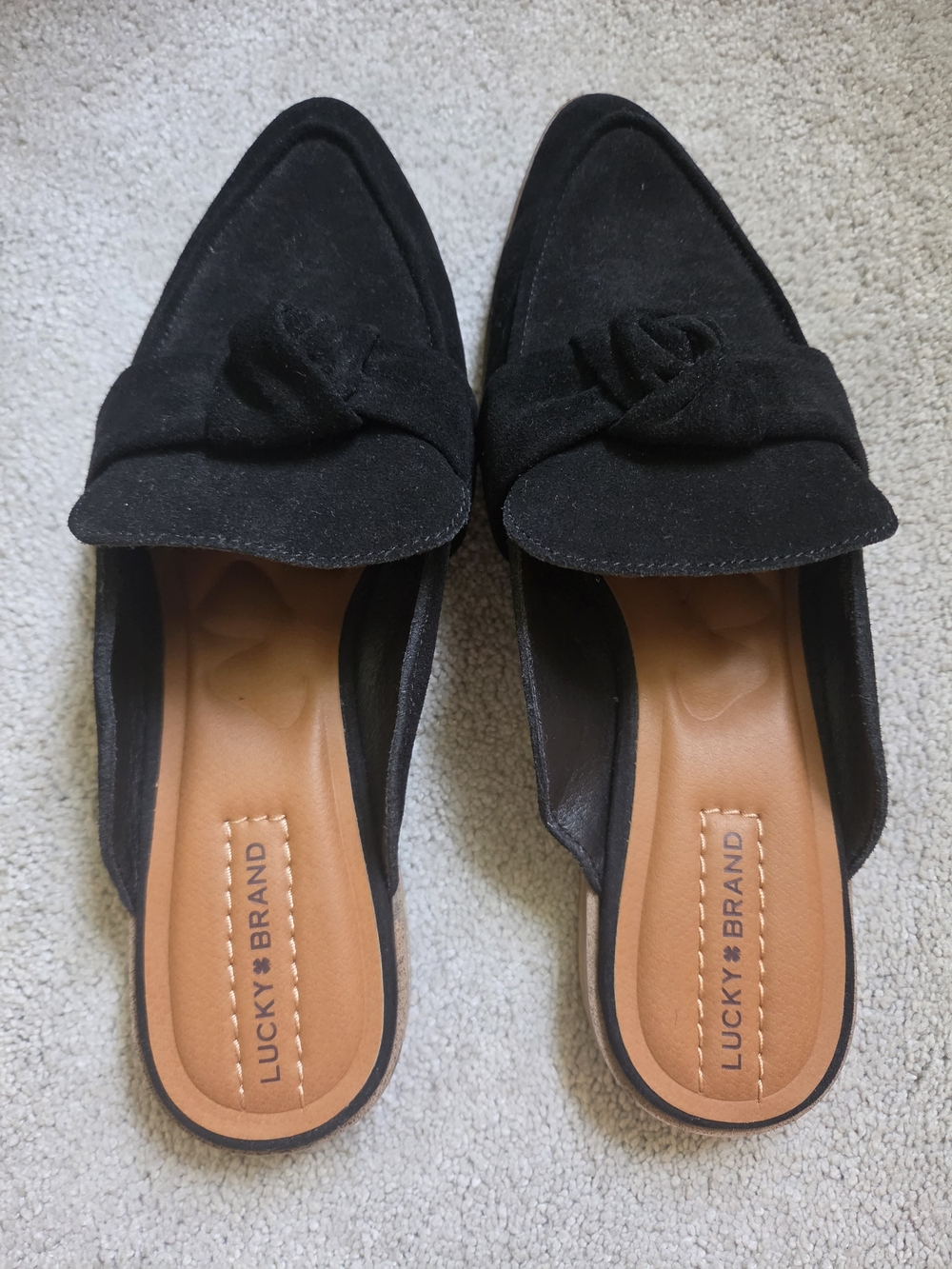 Lucky Brand Adenia Black Suede Pointed Toe Knotted Mule Flats Size 9M / 40